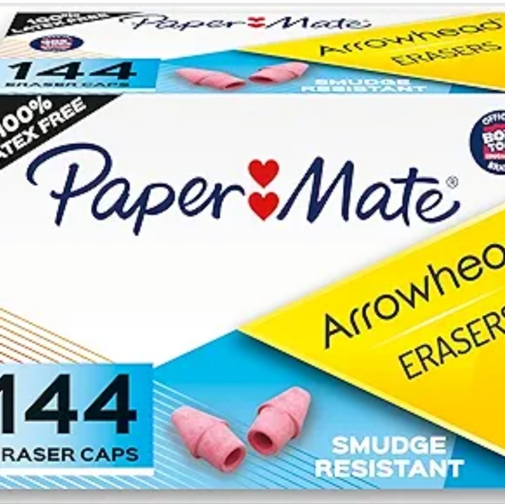 Paper Mate Arrowhead Pink Pearl Cap Erasers, 144 Count